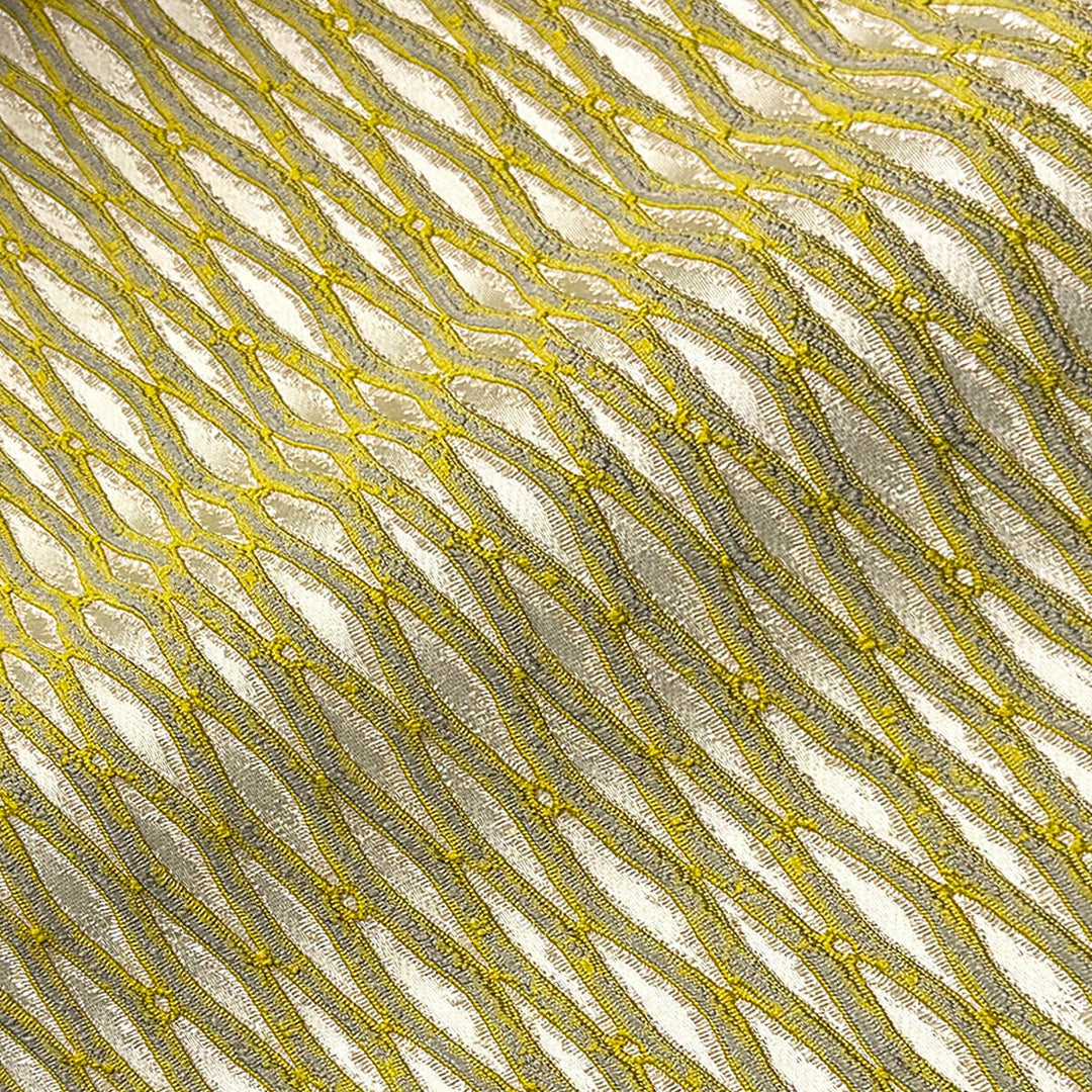 Montrelle Green Ivory Textured Damask Jacquard Brocade Fabric