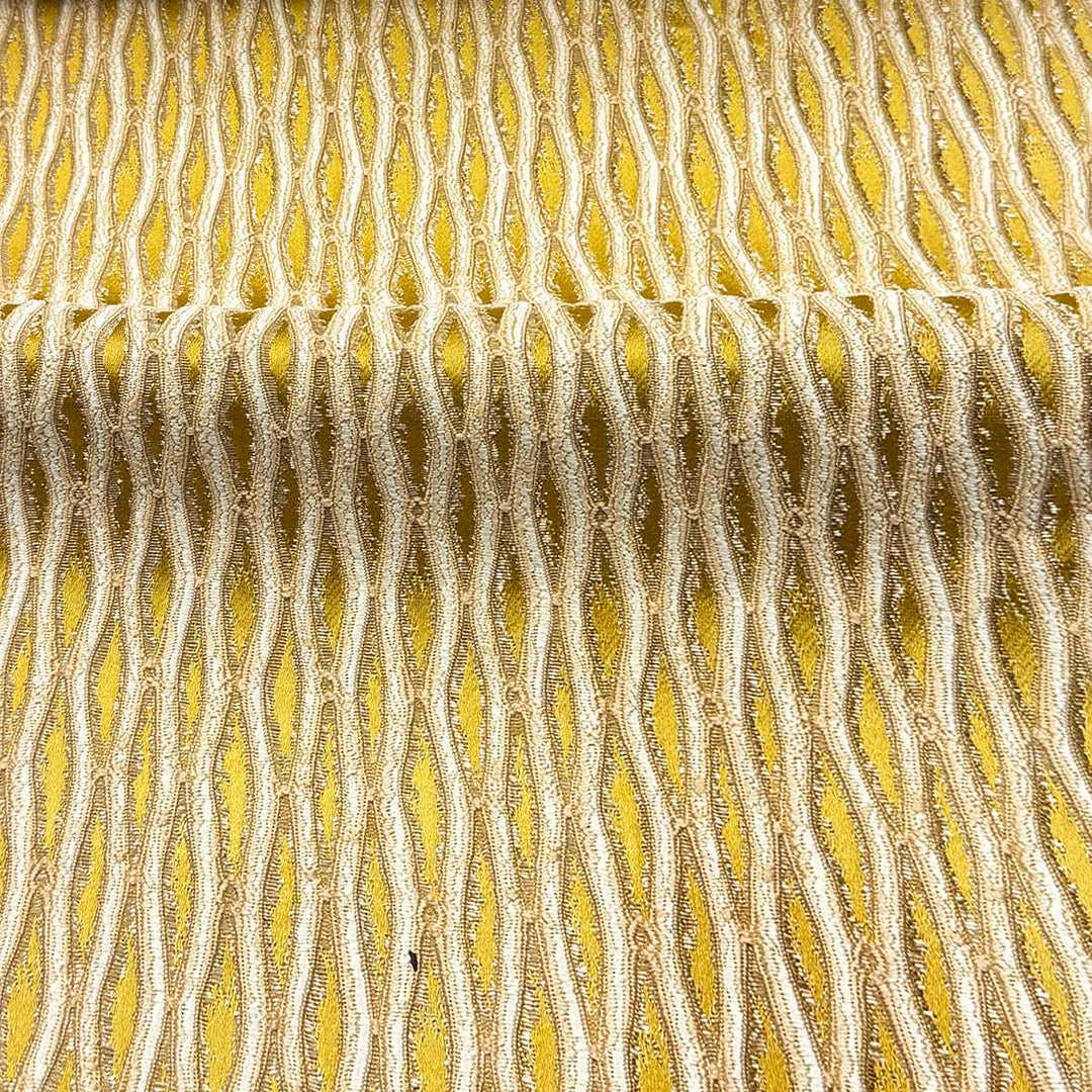 Montrelle Gold Ivory Textured Damask Jacquard Brocade Fabric