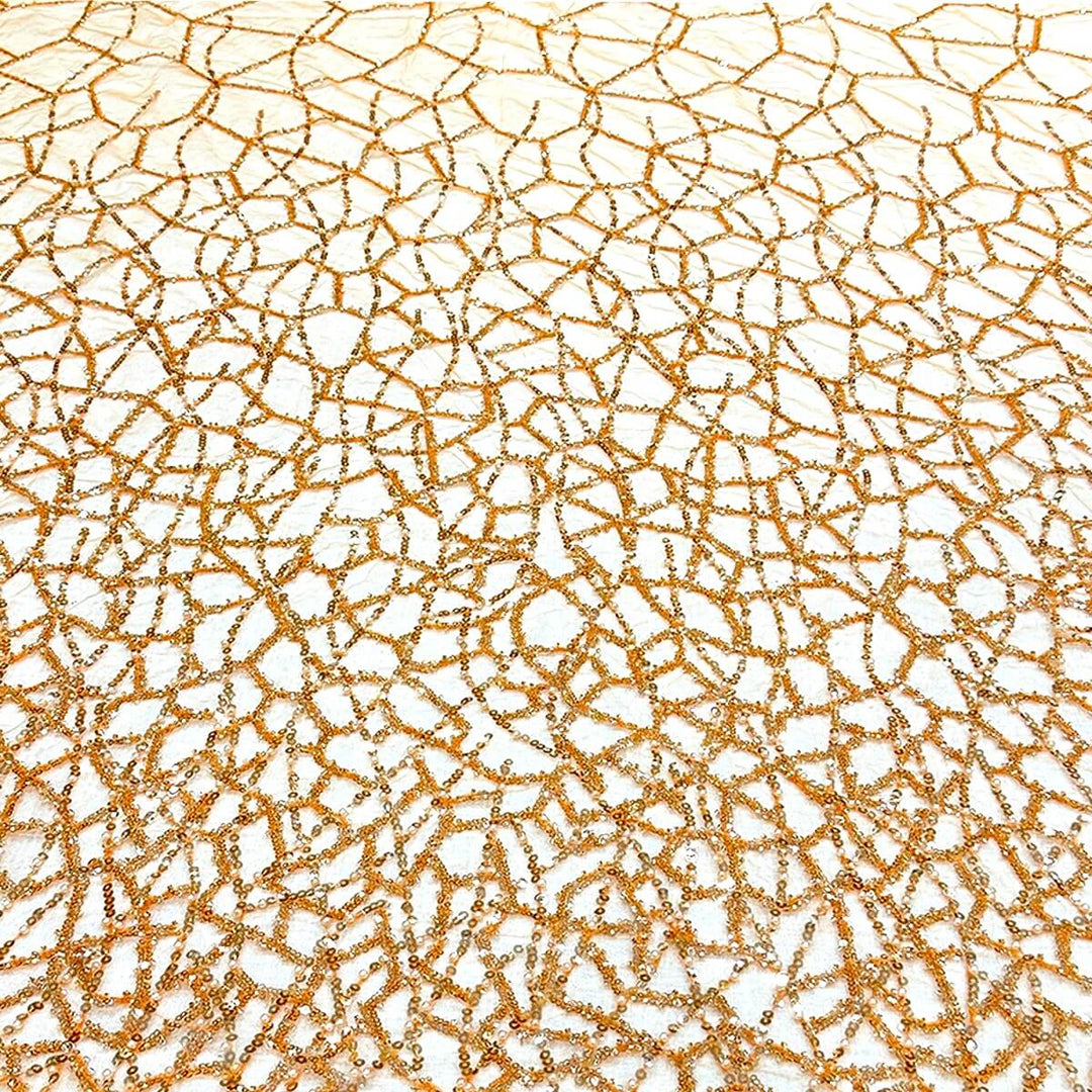 Abstract Orange Sequin Beaded Embroidery Tulle Mesh Lace Party Prom Bridal Dress Fabric