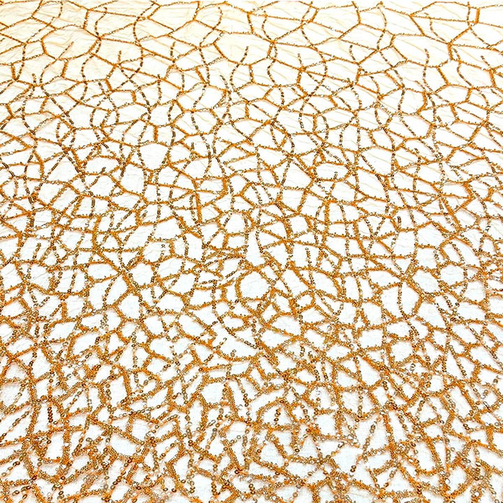Abstract Orange Sequin Beaded Embroidery Tulle Mesh Lace Party Prom Bridal Dress Fabric