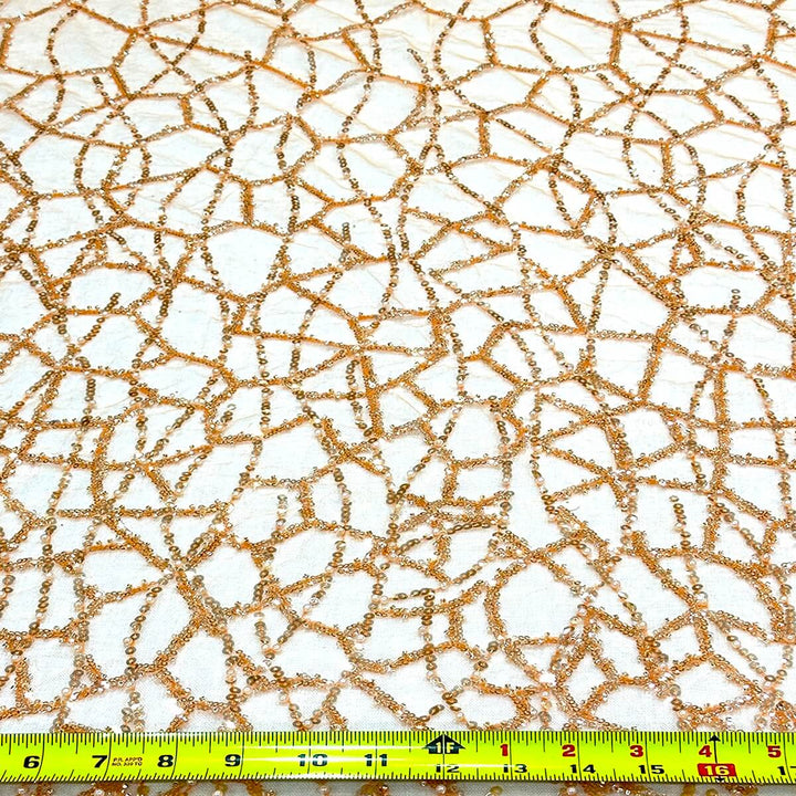 Abstract Orange Sequin Beaded Embroidery Tulle Mesh Lace Party Prom Bridal Dress Fabric