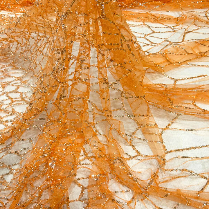 Abstract Orange Sequin Beaded Embroidery Tulle Mesh Lace Party Prom Bridal Dress Fabric