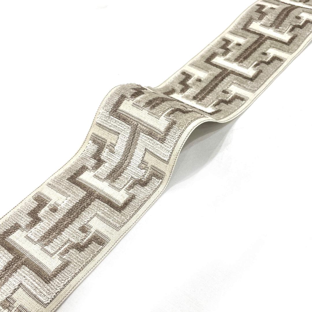 2 YARDS / 3 Inch Brown Beige Geometric Ribbon Tape Trim / Drapery, Upholstery, Pillows, Home Decor / By The Yard