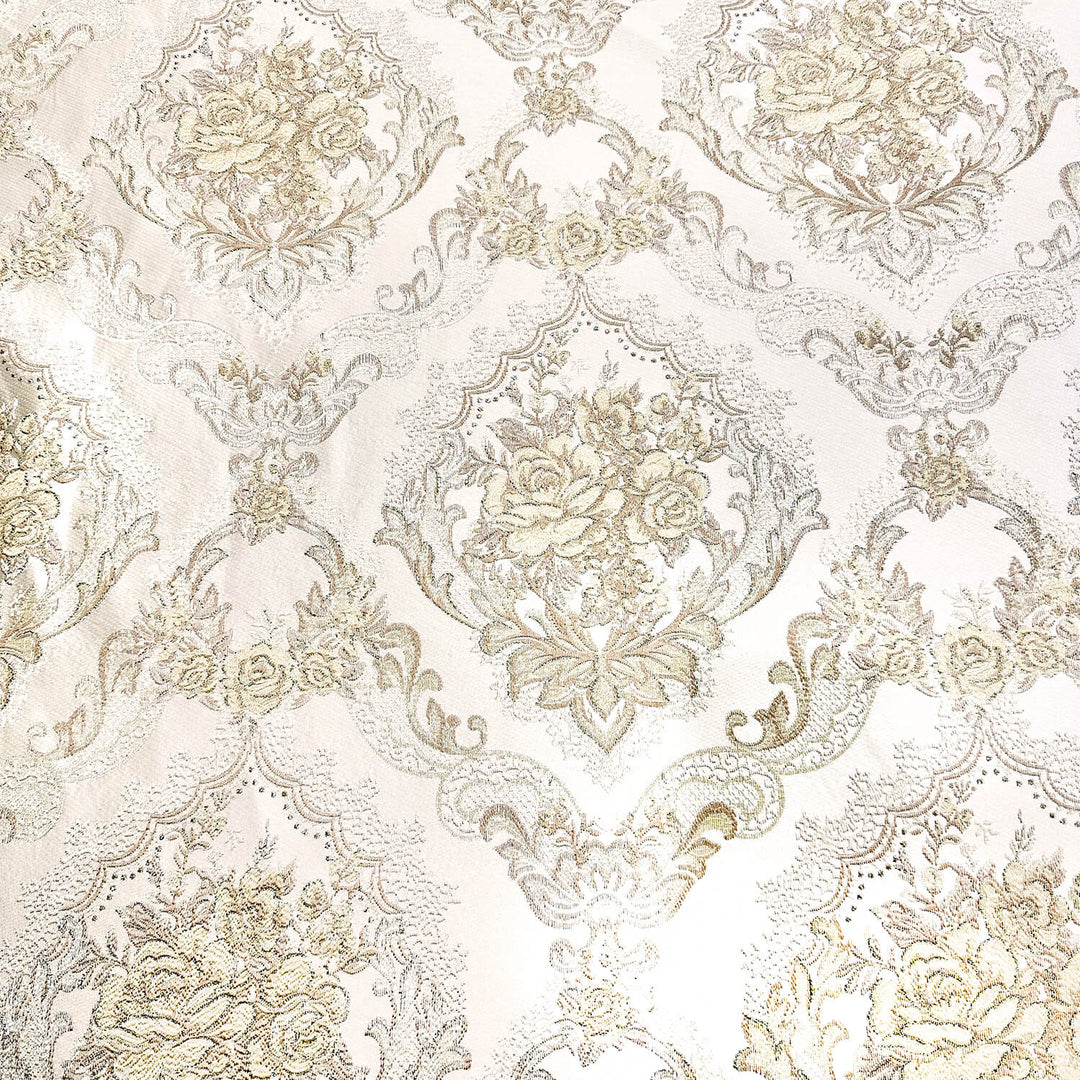 Laemir Golden Thread Ivory Beige Floral Damask Jacquard Brocade Fabric