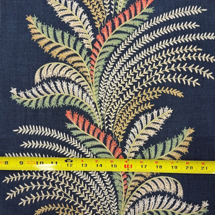 Louisville Blue Mustard Embroidery Blended Linen Fabric
