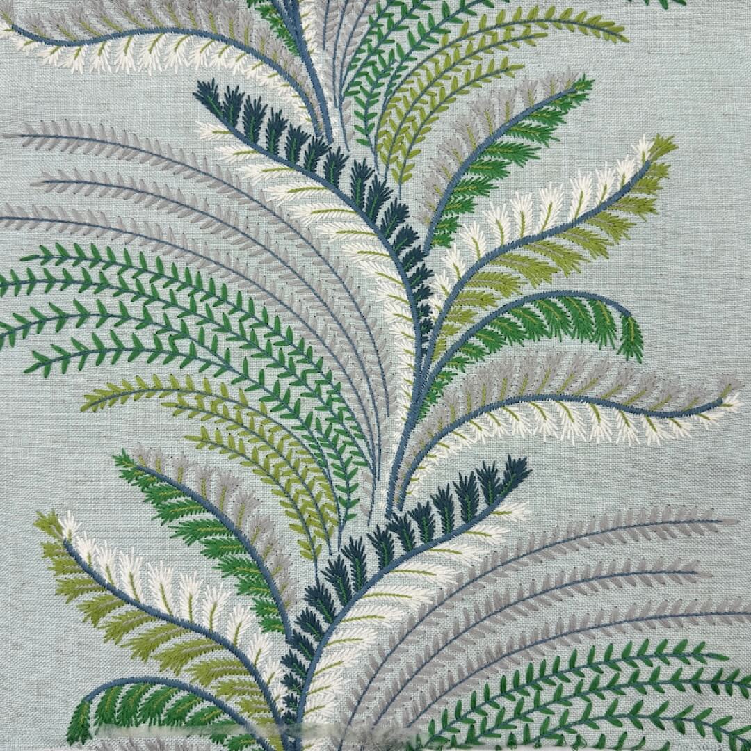 Louisville Sage Green Embroidery Blended Linen Fabric