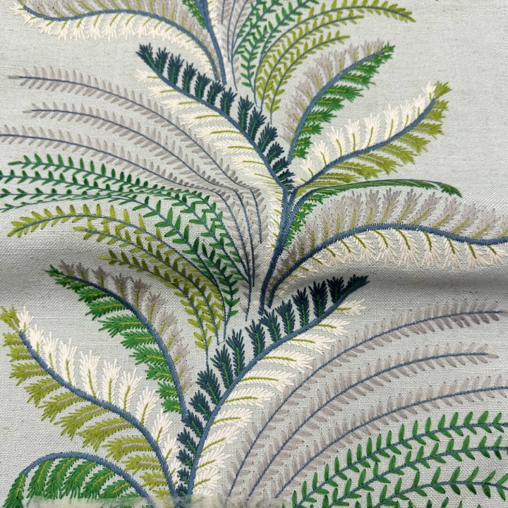 Louisville Sage Green Embroidery Blended Linen Fabric