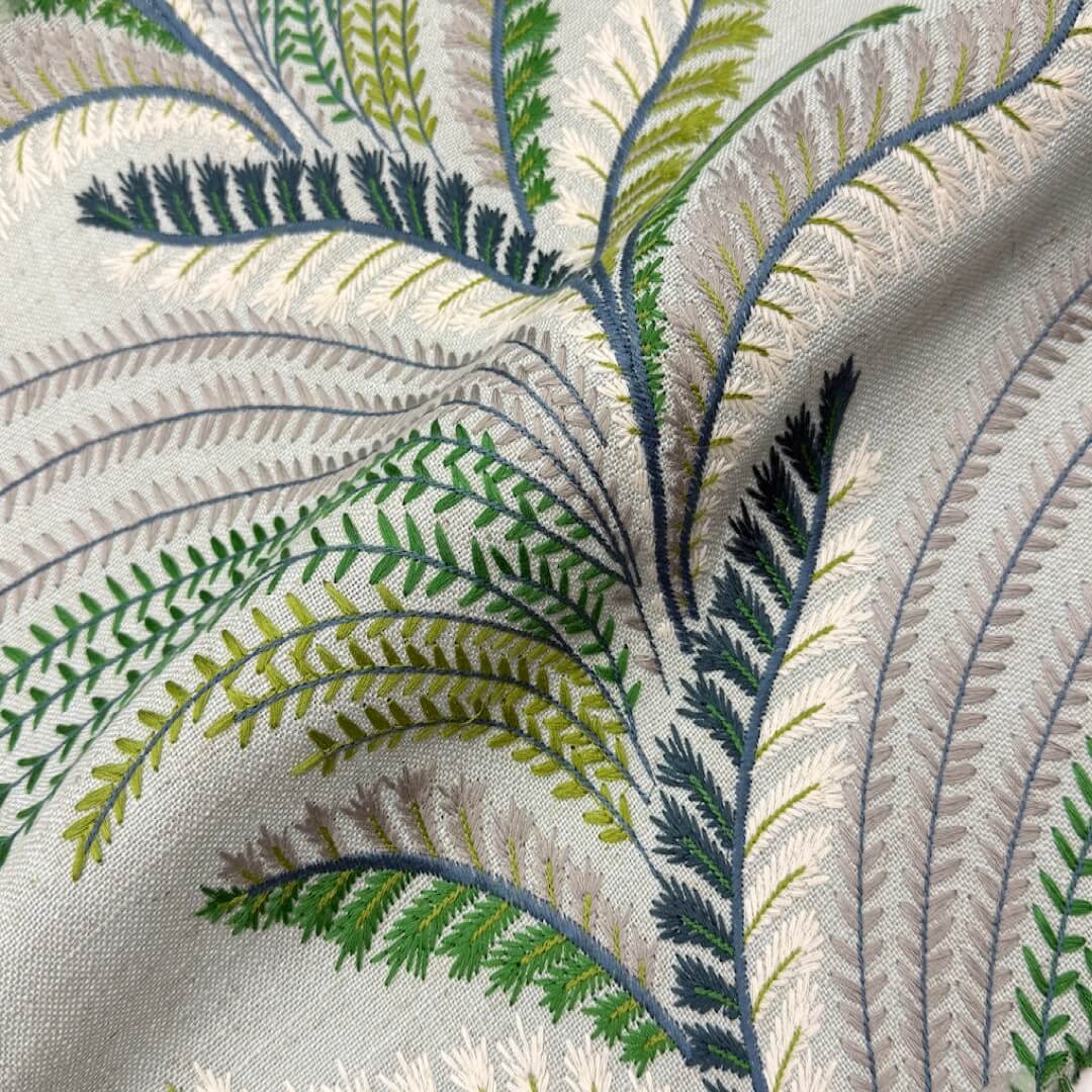Louisville Sage Green Embroidery Blended Linen Fabric