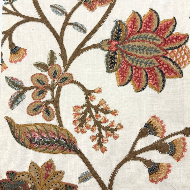 Manonville Ivory Brown Embroidery Blended Linen Fabric