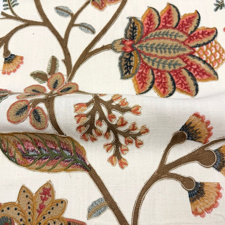 Manonville Ivory Brown Embroidery Blended Linen Fabric