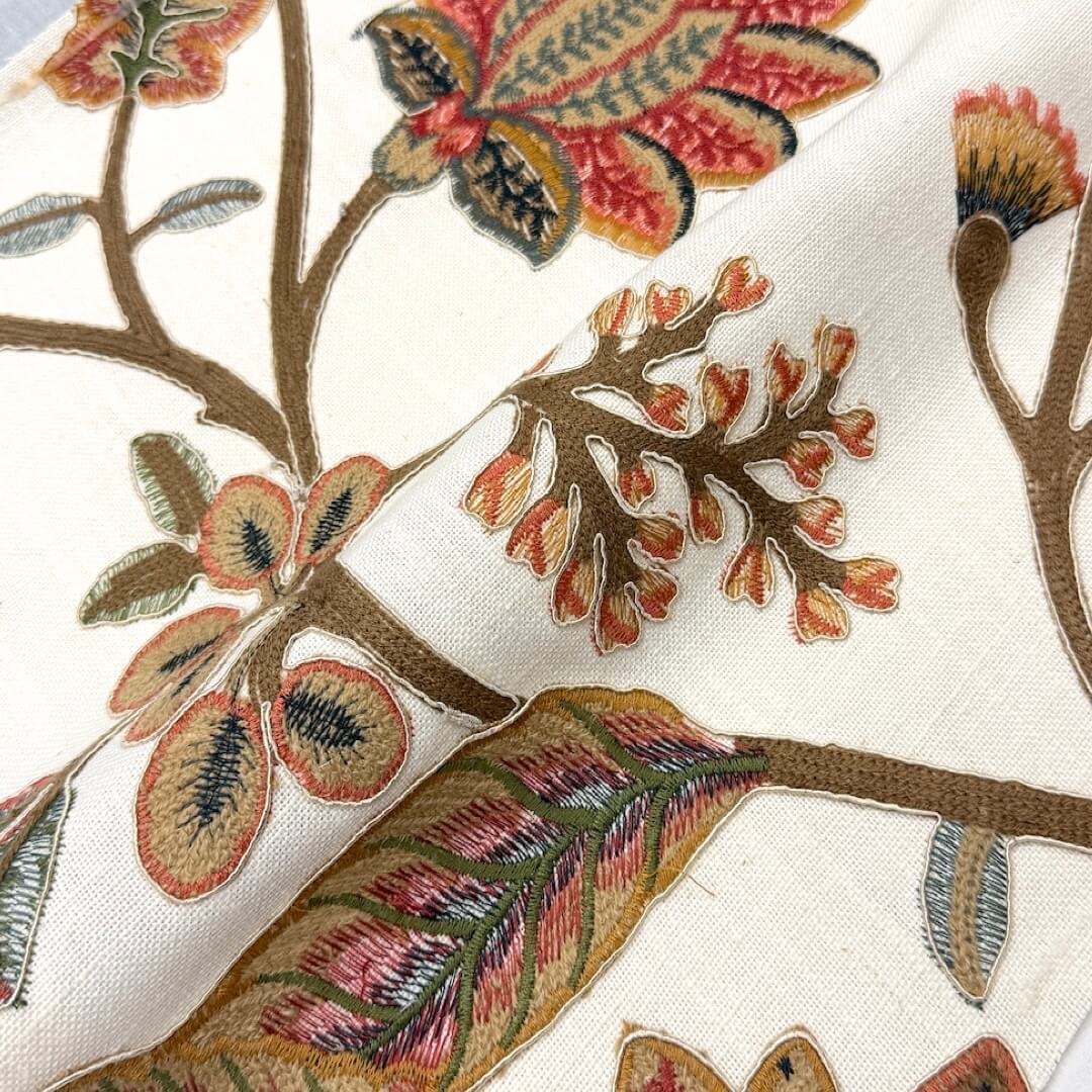 Manonville Ivory Brown Embroidery Blended Linen Fabric