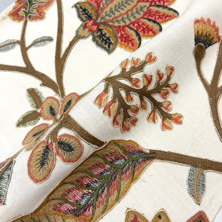 Manonville Ivory Brown Embroidery Blended Linen Fabric