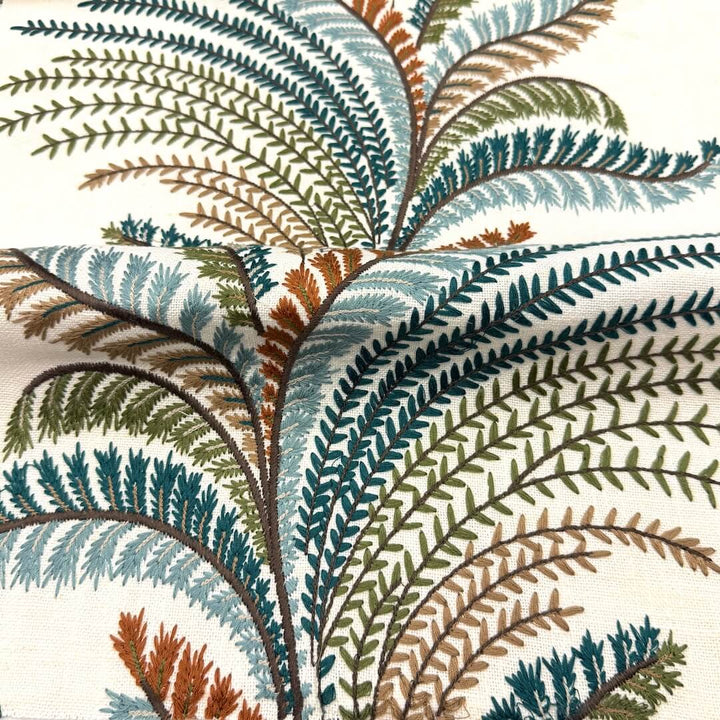 Louisville Ivory Brown Embroidery Blended Linen Fabric