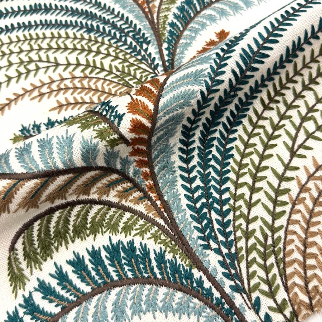 Louisville Ivory Brown Embroidery Blended Linen Fabric