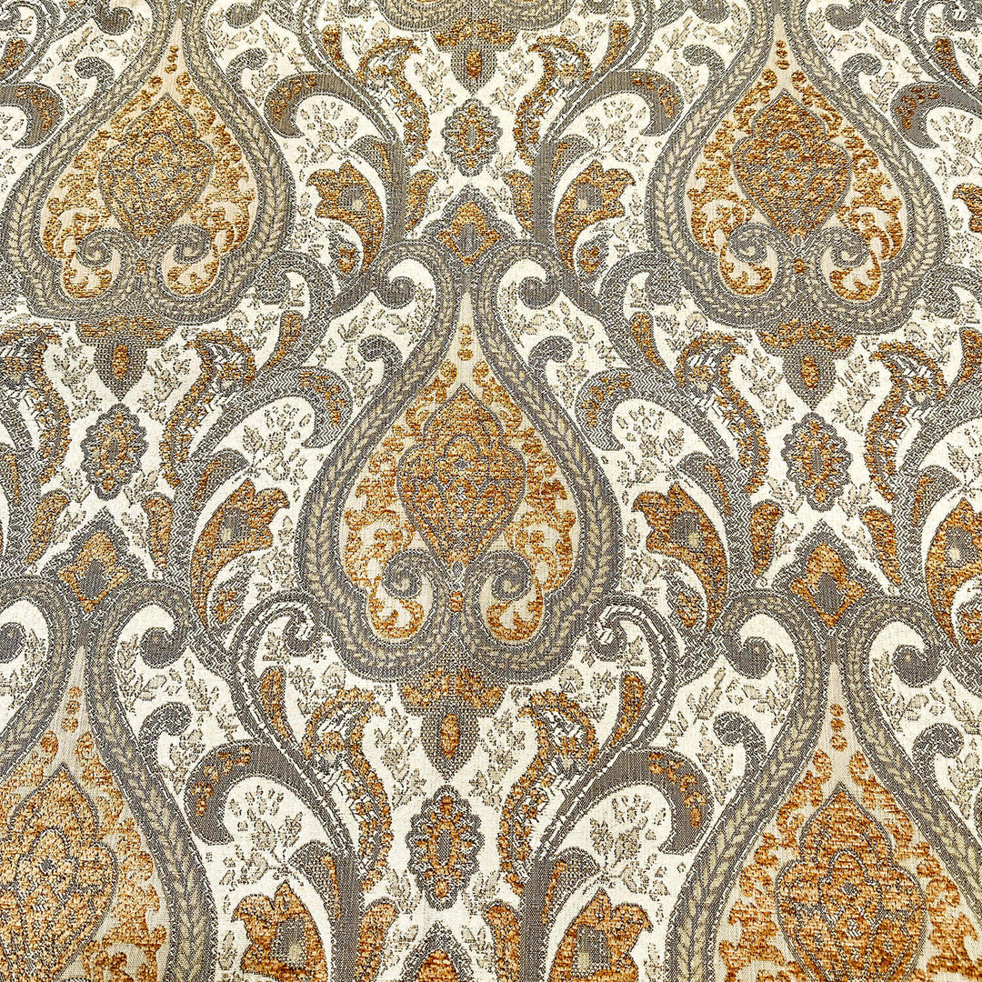 Versailles Damask Brocade Chenille Woven Jacquard Brown Gold Fabric