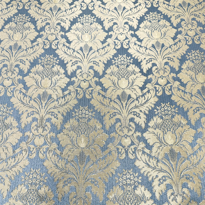 110" Wide Blue Gold Damask Soft Sheen Jacquard Fabric