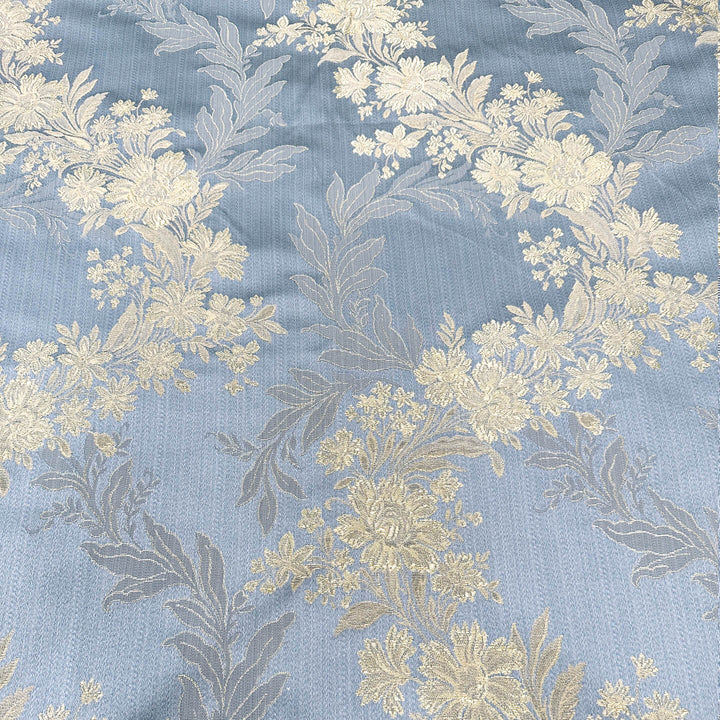 GINEVRE Blue Gold Floral Jacquard Brocade Fabric