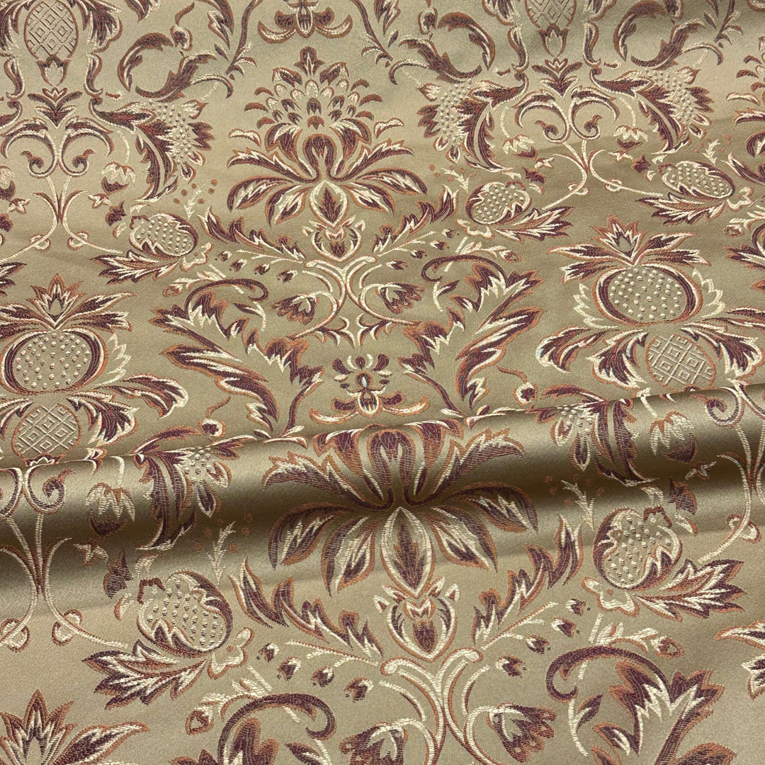Brown Khaki Damask Jacquard Fabric