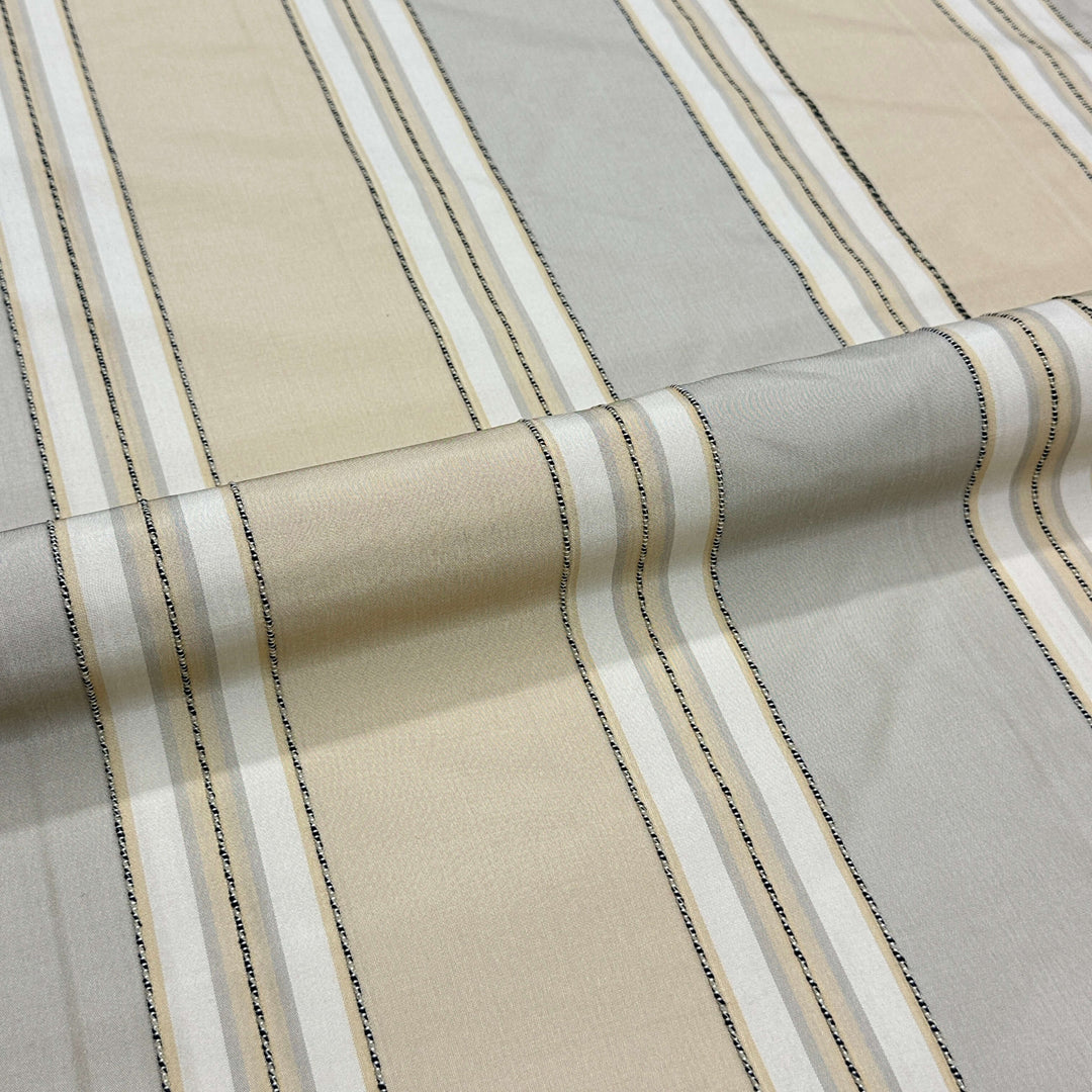 110" Wide Beige Taupe Stripe Faux Silk Fabric