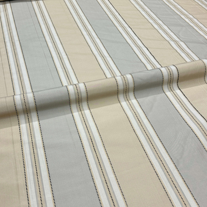 110" Wide Beige Taupe Stripe Faux Silk Fabric