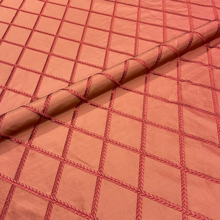 Geometric Diamond Embroidery 100% Silk Fabric