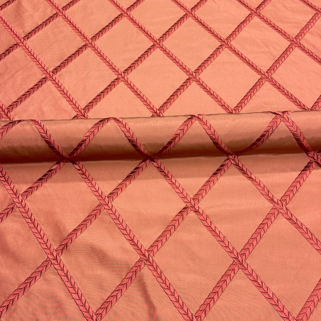 Geometric Diamond Embroidery 100% Silk Fabric