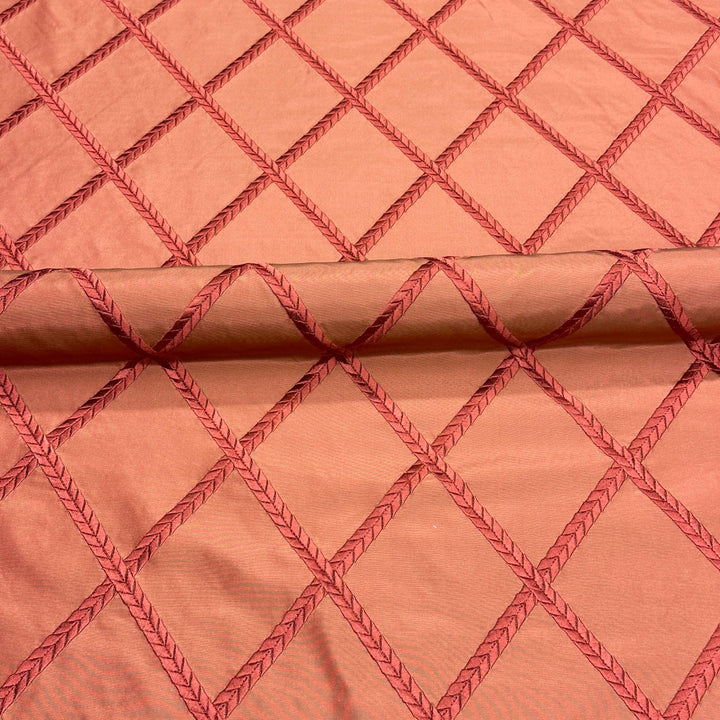 Geometric Diamond Embroidery 100% Silk Fabric