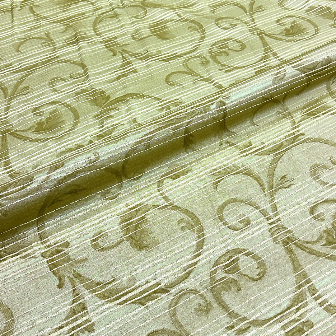 5 YARDS / Khaki Olive Green Floral Flower Embroidery Faux Silk Fabric