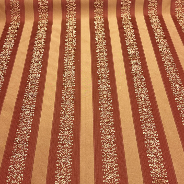 Villanova Brown Gold Stripe Floral Damask Jacquard Brocade Fabric