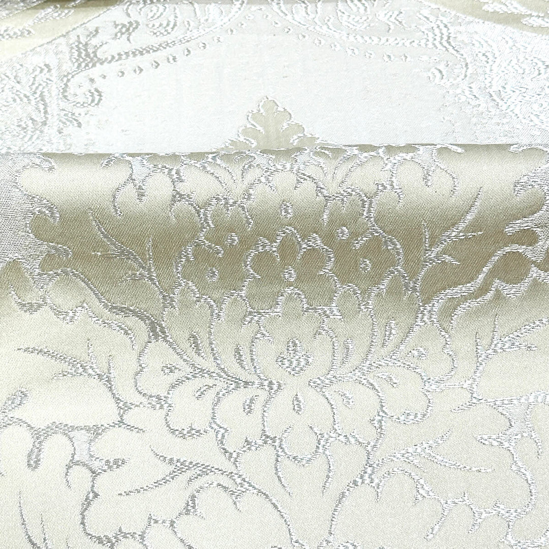 110" LORENS Ivory Light Gold Damask Soft Sheen Jacquard Fabric