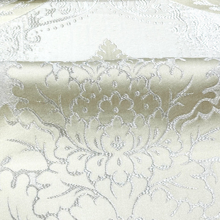 110" LORENS Ivory Light Gold Damask Soft Sheen Jacquard Fabric