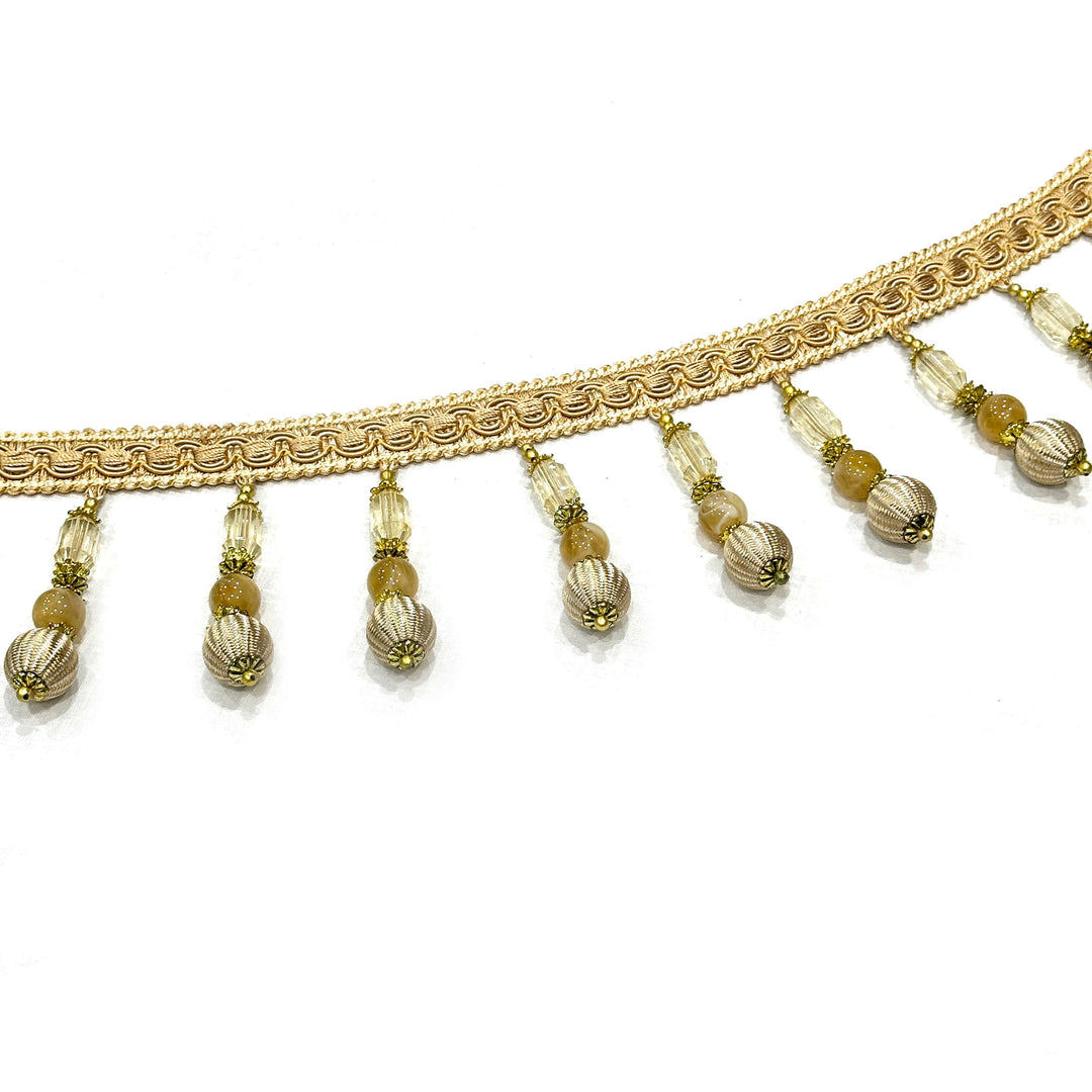 STRASSEN Beige 4" Beaded Trim, Tassel, Fringe / By The Yard