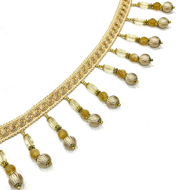 STRASSEN Beige 4" Beaded Trim, Tassel, Fringe / By The Yard