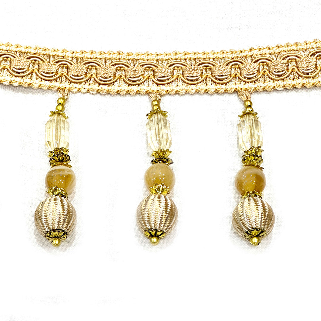 STRASSEN Beige 4" Beaded Trim, Tassel, Fringe / By The Yard