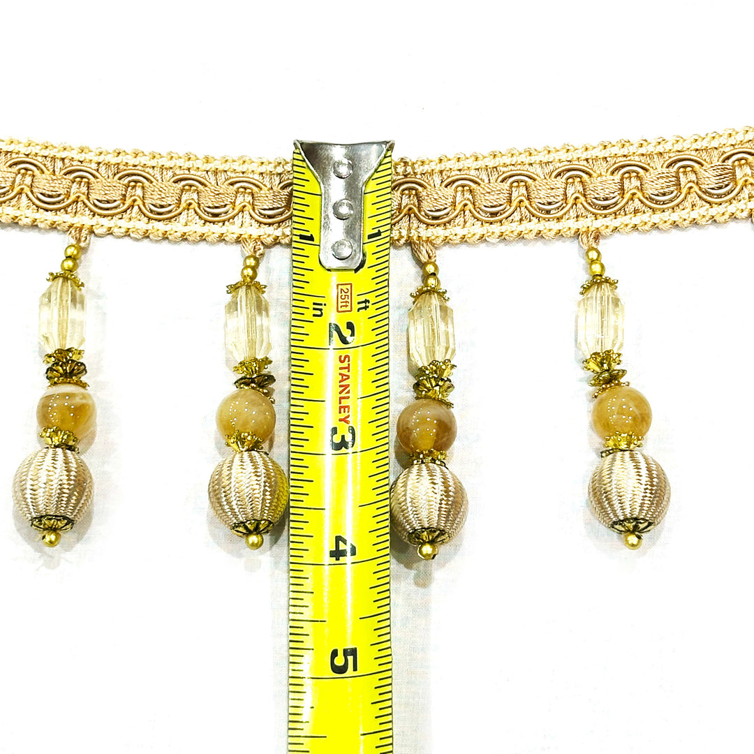 STRASSEN Beige 4" Beaded Trim, Tassel, Fringe / By The Yard