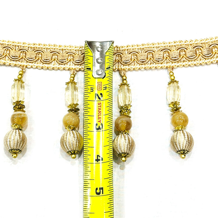 STRASSEN Beige 4" Beaded Trim, Tassel, Fringe / By The Yard