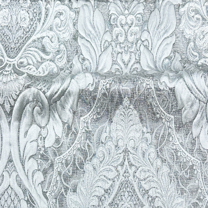 110" Valentinia Soft Gray Raised Damask Jacquard Fabric