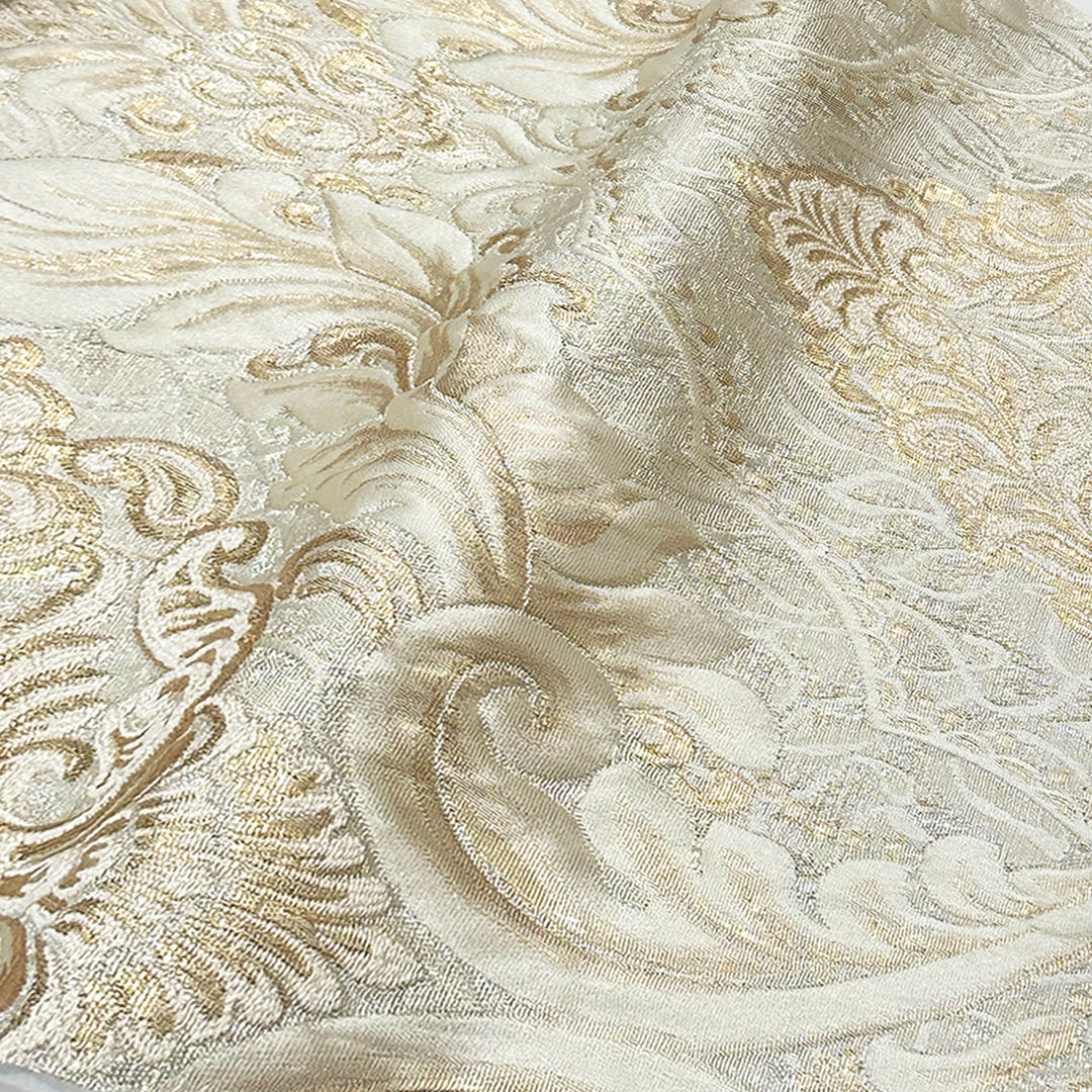 110" Valentinia Soft Light Gold Beige Raised Damask Jacquard Fabric