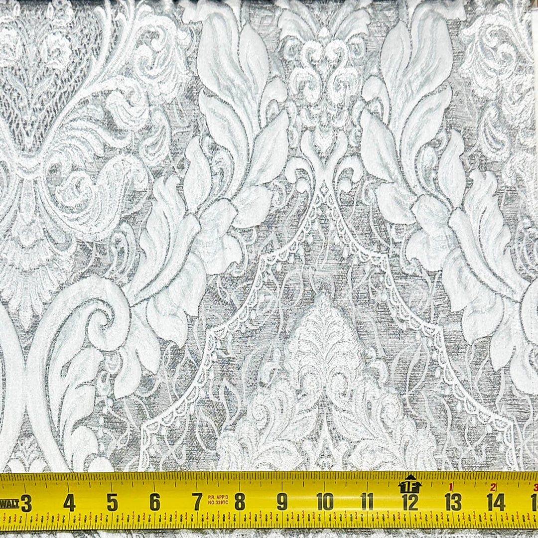 110" Valentinia Soft Gray Raised Damask Jacquard Fabric