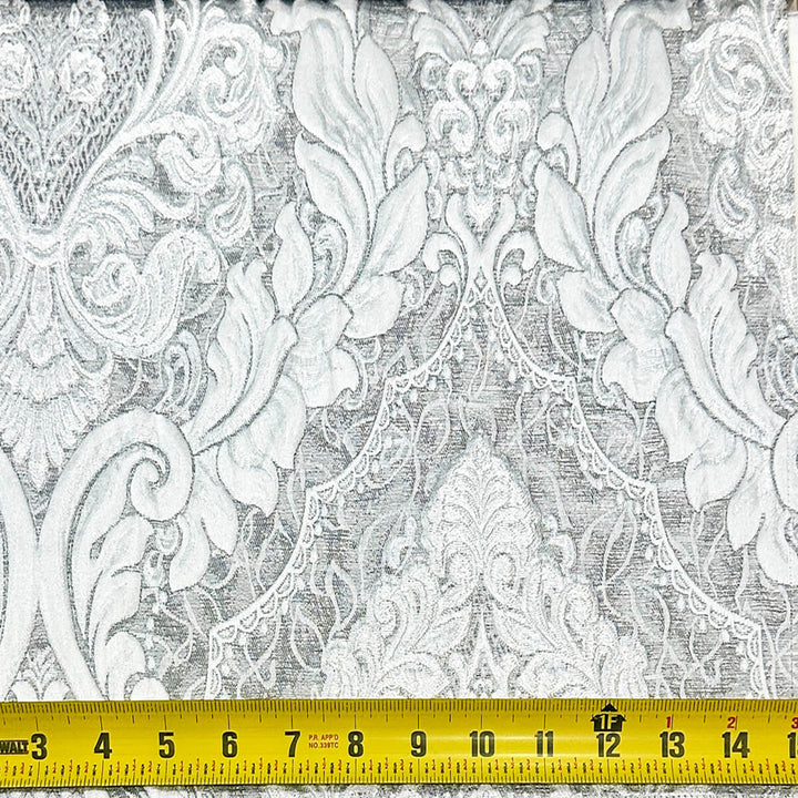 110" Valentinia Soft Gray Raised Damask Jacquard Fabric