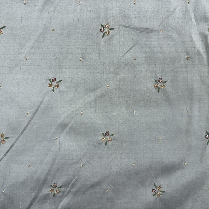 Pavelle Floral Embroidered with Jewels Silk Fabric in Bamboo