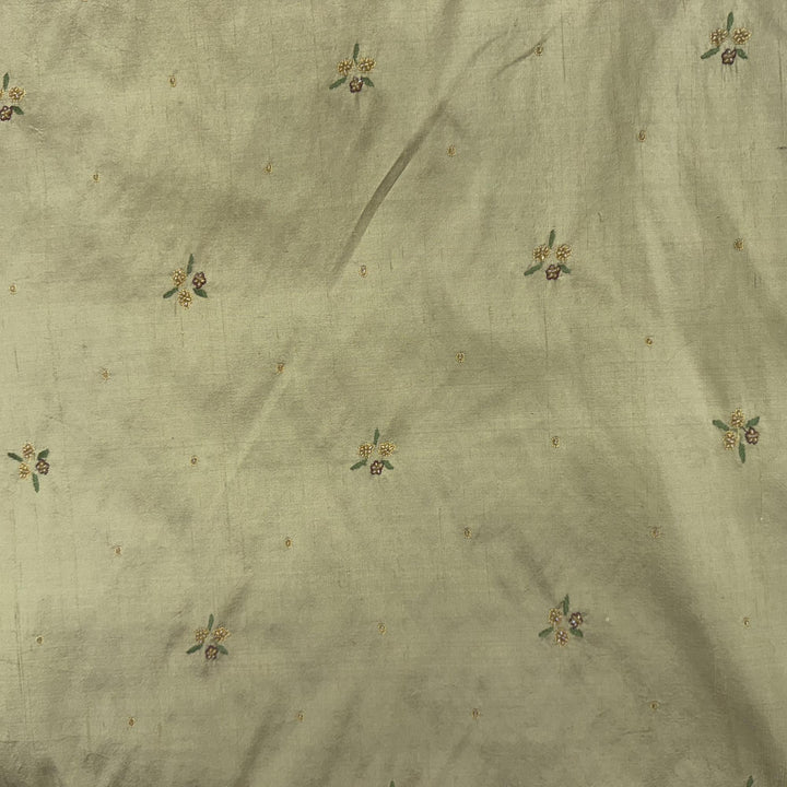 Pavelle Floral Embroidered with Jewels Silk Fabric in Brass