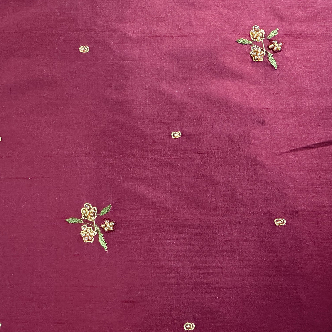 Pavelle Floral Embroidered with Jewels Silk Fabric in Fire