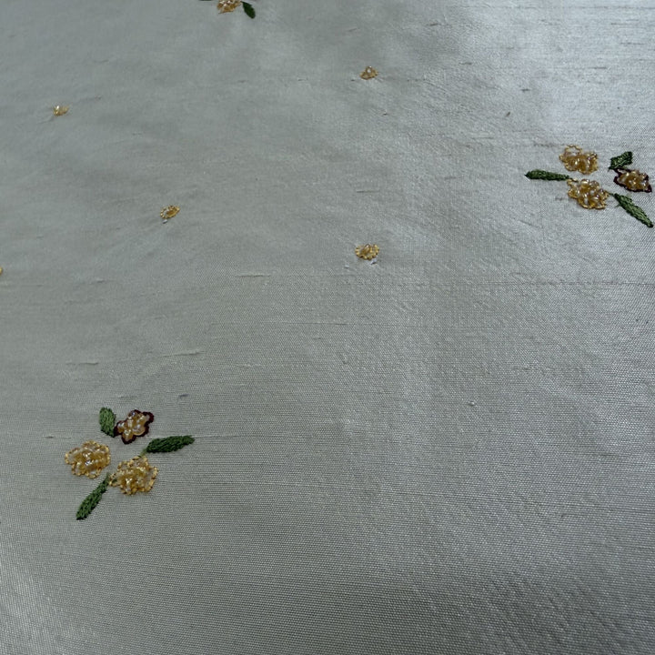 Pavelle Floral Embroidered with Jewels Silk Fabric in Sand