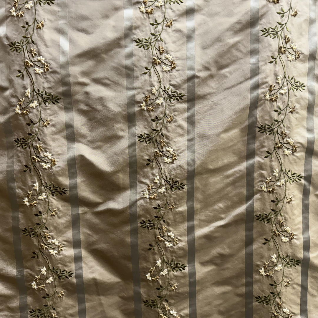 Quorelle Striped Floral Embroidered Silk Fabric in Taupe