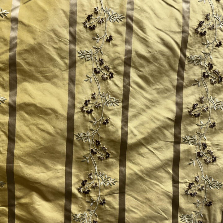 Quorelle Striped Floral Embroidered Silk Fabric in Wheat
