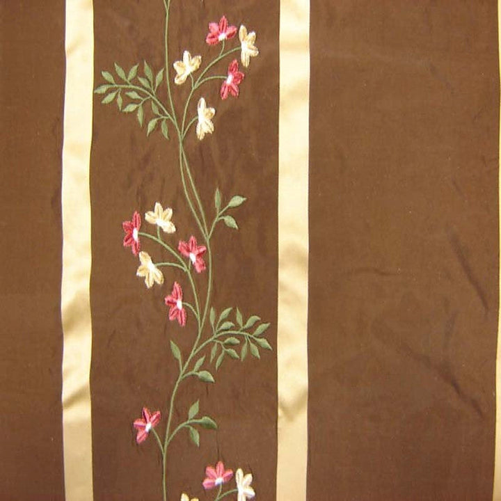 Quorelle Striped Floral Embroidered Silk Fabric in Chocolate