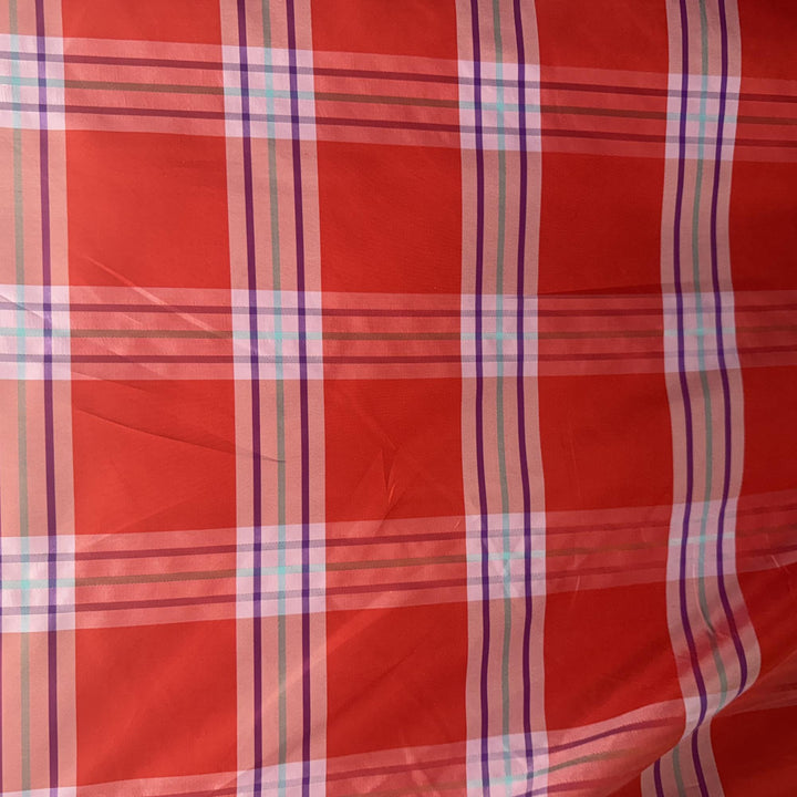 Uriavelle Small Square Multi-Colored Stripe Silk Fabric in Scarlet