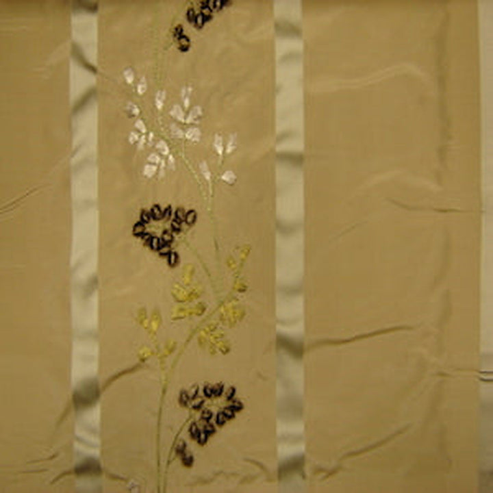 Belvanne Stripe Floral Embroidered Silk Fabric in Taupe
