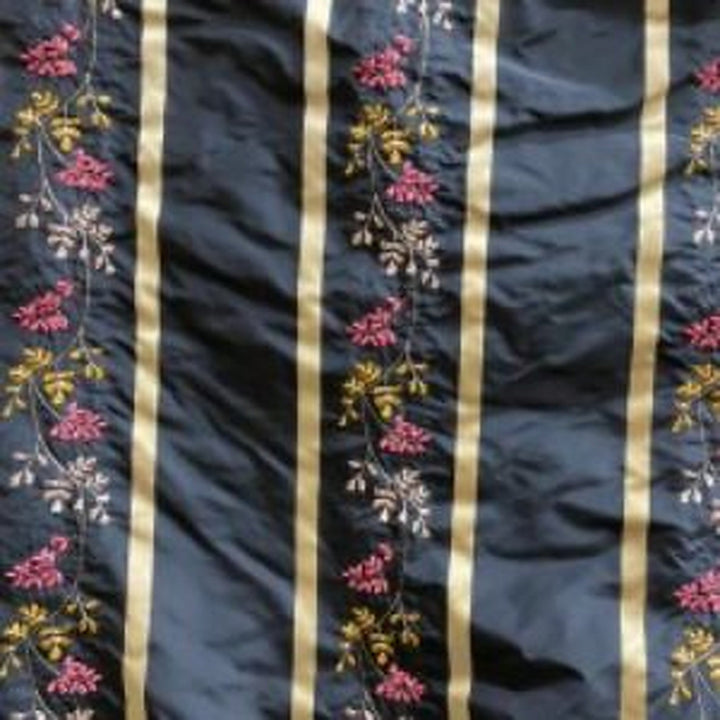 Belvanne Stripe Floral Embroidered Silk Fabric in Black